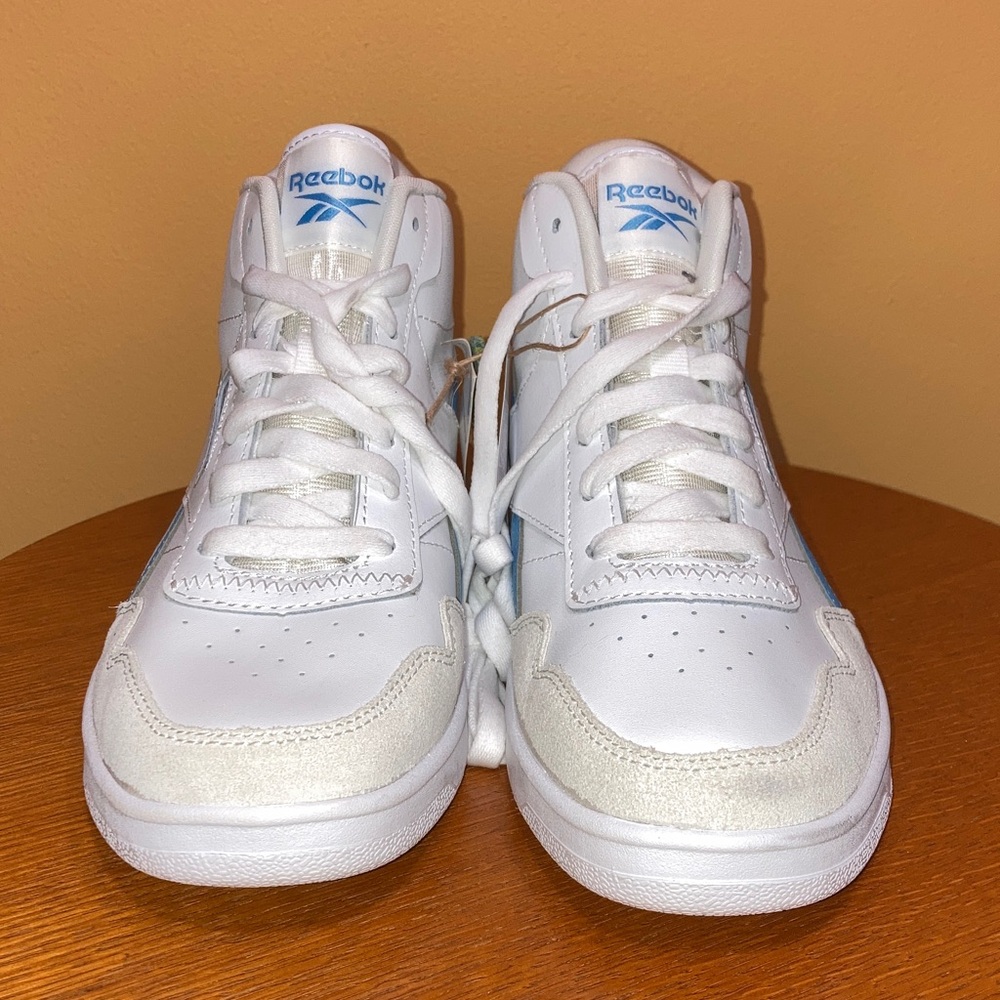 Reebok White and Blue High Top Sneakers with Neon Accents - Picture 3 of 8